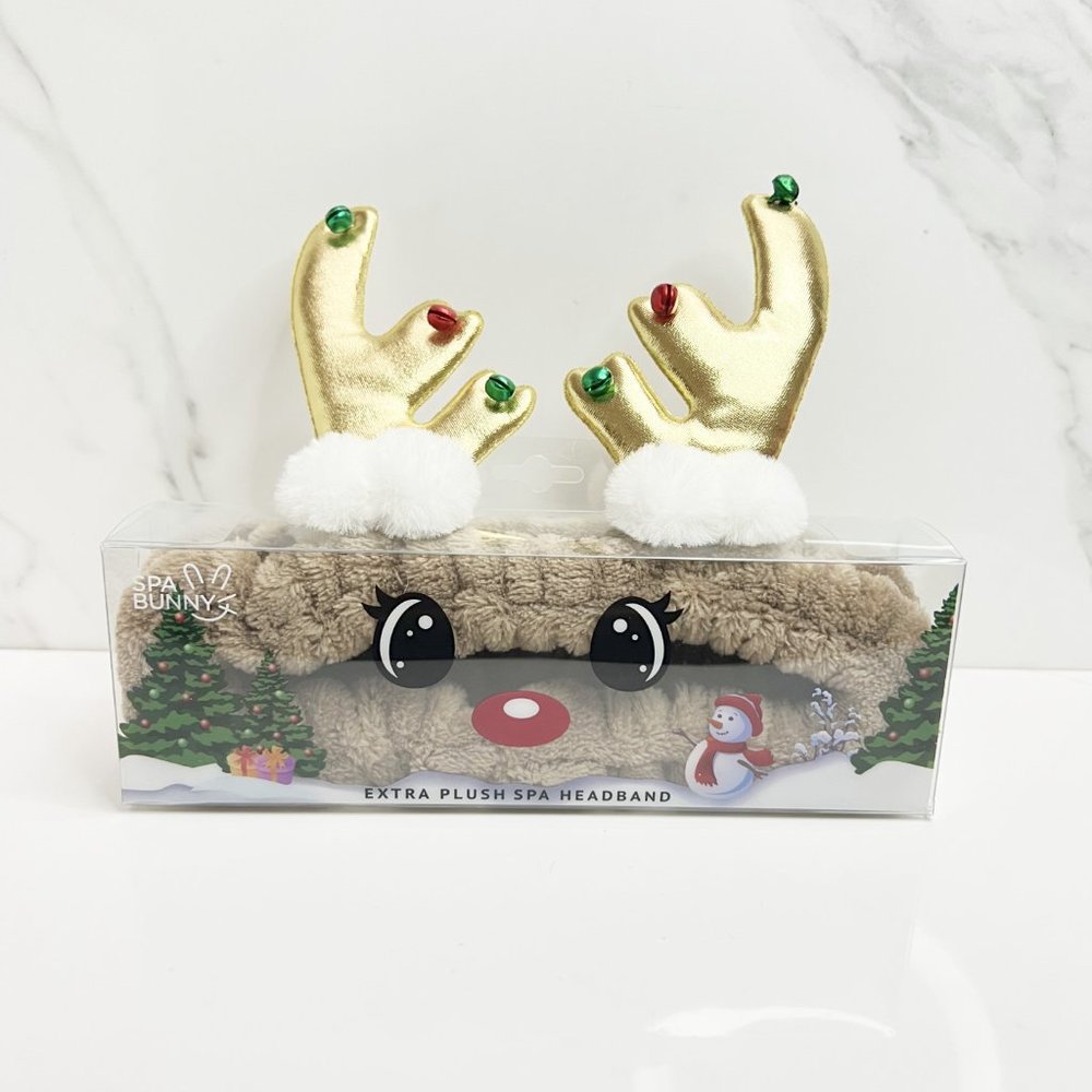 NEW Spa Bunny Extra Plush Spa Reindeer Headband Jingle - Gold